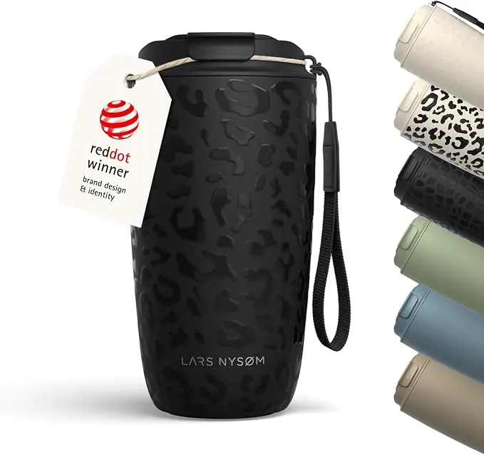LARS NYSØM Taza Térmica Café 500ml de Acero Inoxidable con Correa y Tapa