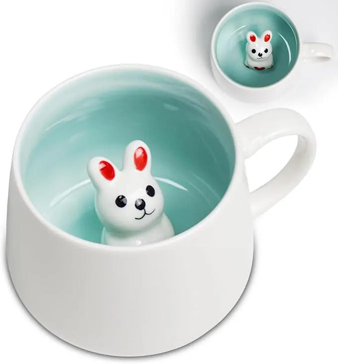 ZONSUSE Taza Conejo Kawaii con Tapa y Cuchara - 350ml Cerámica