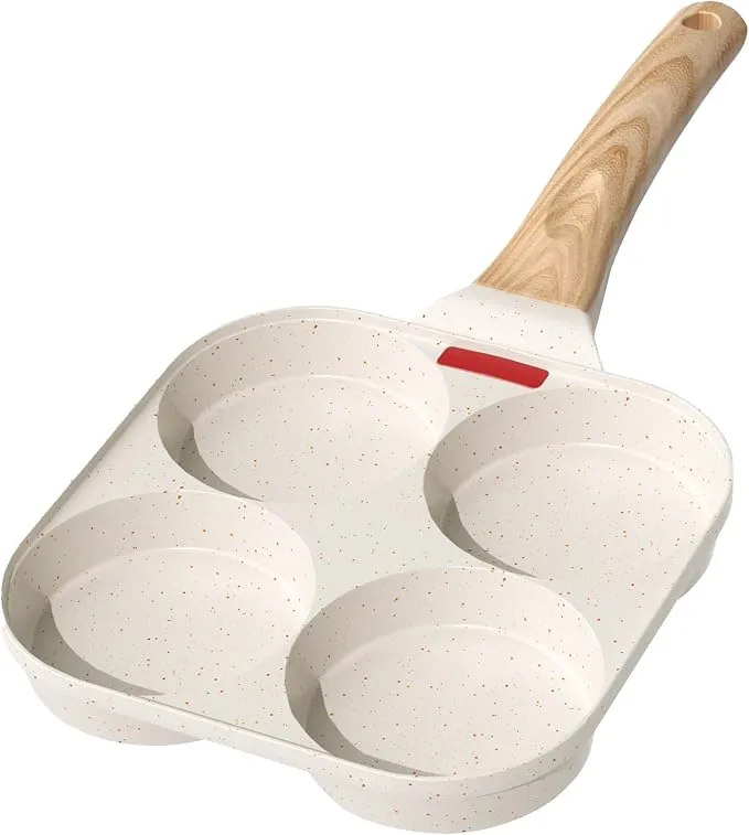 YASHE Sartén para Tortitas y Huevos con 4 Cavidades y Mango Efecto Madera