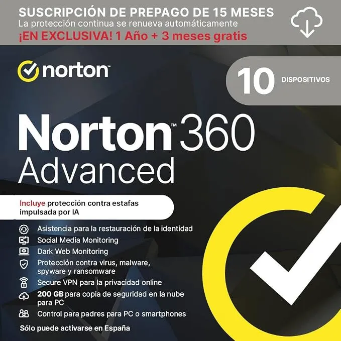 Norton 360 Advanced 2026: Seguridad Completa para 10 Dispositivos y 15 Meses
