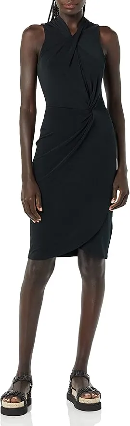 Vestido con Cruzado Falso, Cuello Doblado y Cruzado y sin Mangas Mujer