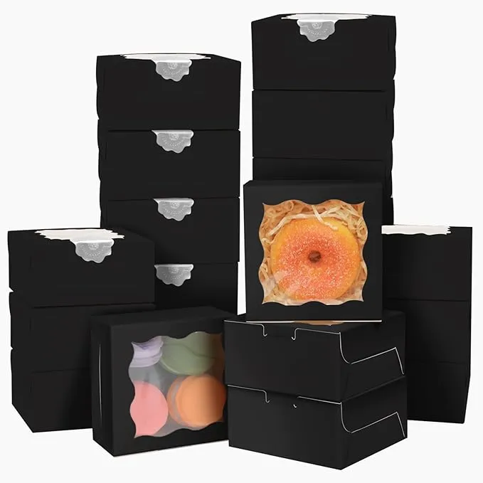 Gcardist Schwarz Bäckerei Boxen con Ventana - Mini Cajas para Galletas y Macarons (30 Piezas)