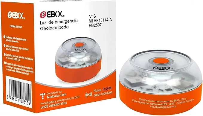 Baliza de Emergencia EBOX V16 Homologada DGT con Geolocalización y Base Magnética