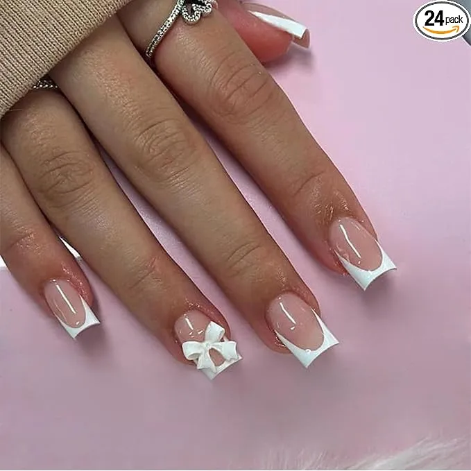 Pack 24 Uñas Postizas Cortas Francesas con Pegamento