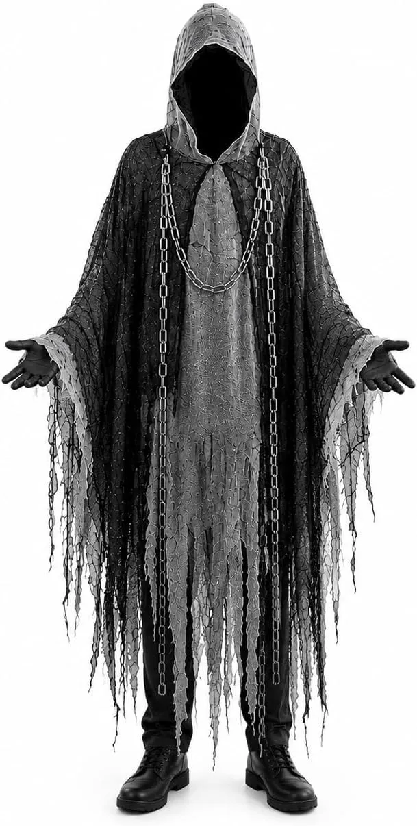 TK Gruppe Timo Klingler Disfraz de Halloween Adulto Túnica Negra de Monje o Parca Medieval con Capucha