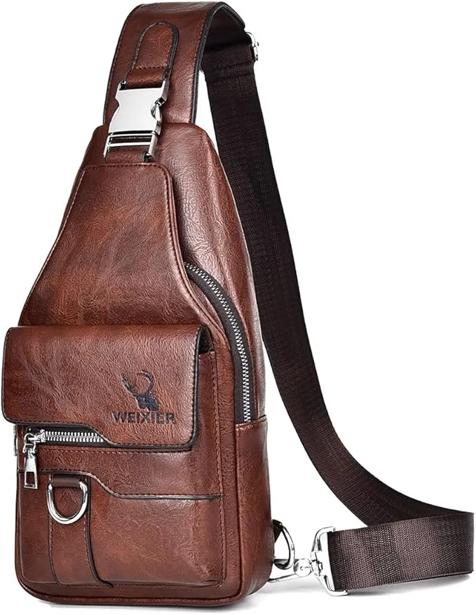 A-QMZL Bolso Hombre de Pecho de Piel Bandolera Cuero