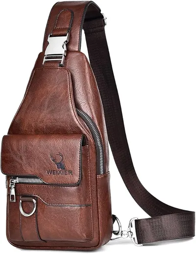 A-QMZL Bolso Hombre de Pecho de Piel Bandolera Cuero