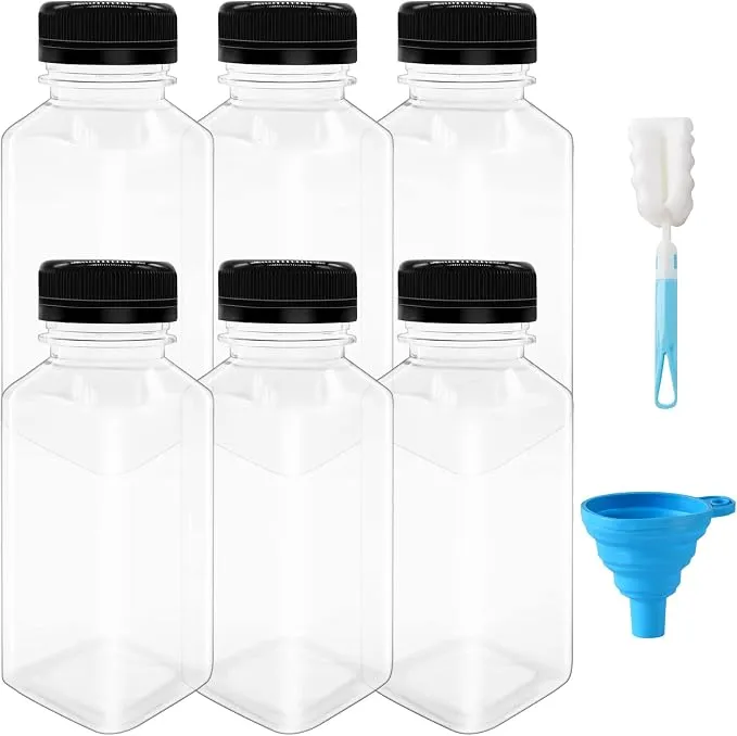Pack 6 Botellas Plástico Reutilizables 250ml Transparentes para Bebidas