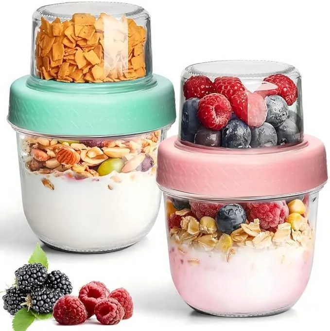 ComSaf Vaso para Yogur y Cereales con Compartimento (Pack de 2)