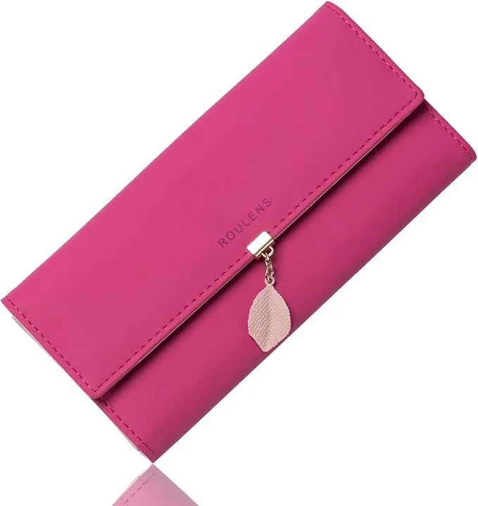Cartera Roulens de Mujer Minimalista con RFID y Adorno Hoja