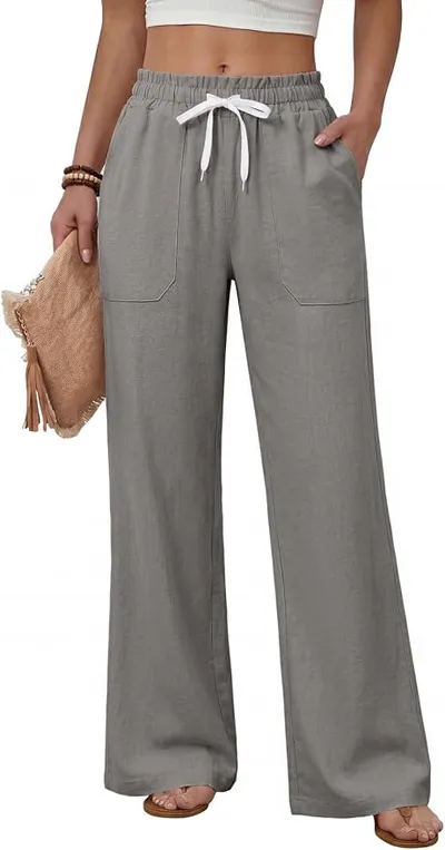 heekpek Pantalones Verano Mujer Ancho Fluido Pantalon Cintura Elastica Comodo Ligero Pantalones Rectos con 4 Bolsillos