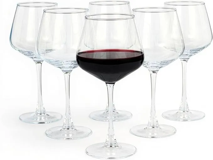 Amazon Basics Copas de Vino Tinto con Tallo, Juego de 6 Piezas, 568ml