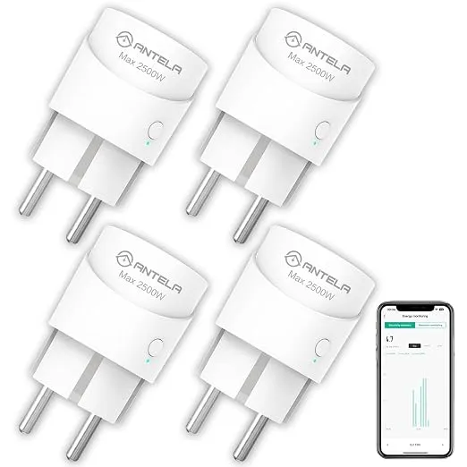Lote de 4 Enchufes Inteligentes ANTELA Wifi 10A con Monitor de Energía