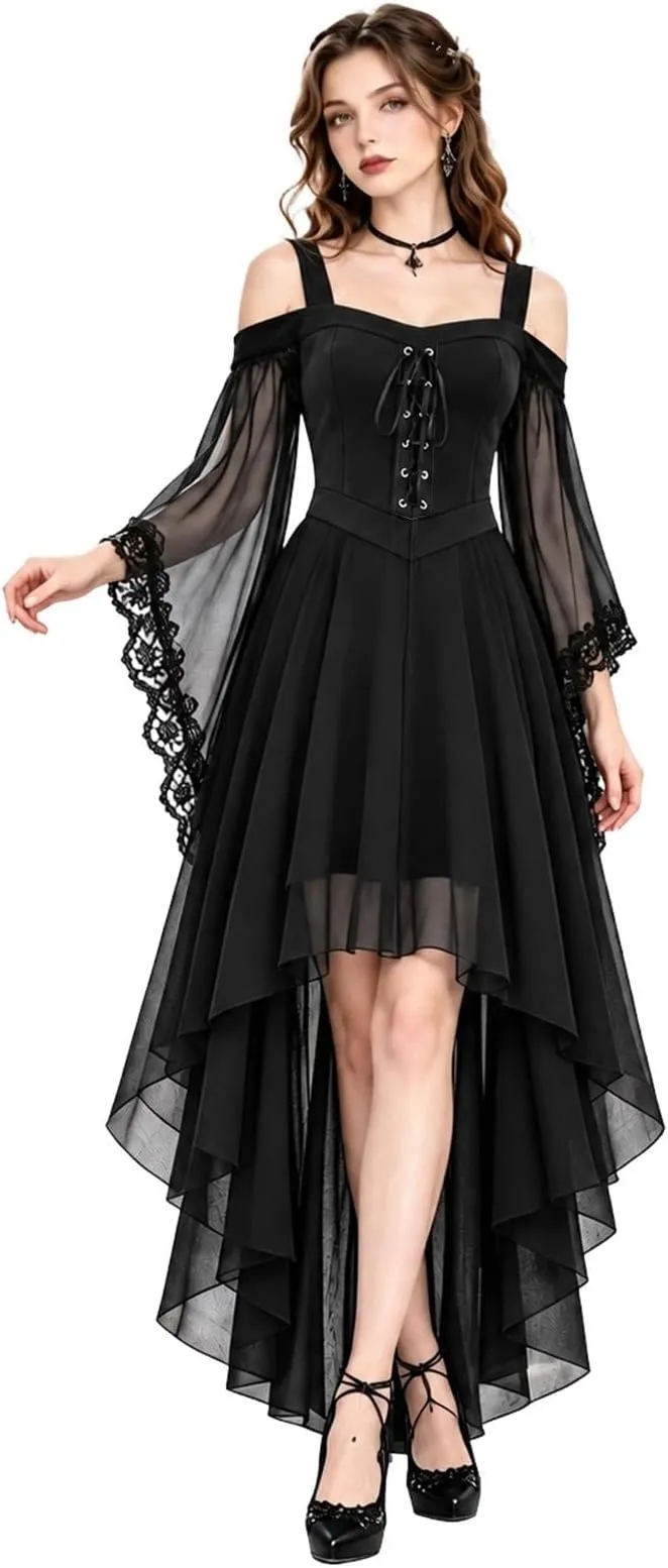 Vestido Gótico Medieval con Encaje para Mujer - Ideal Cosplay y Halloween