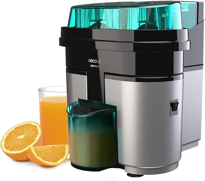 Cecotec Exprimidor Naranjas eléctrico EssentialVita Twice Black. 90 W, Doble Cabezal y Cortador, Filtro para Pulpa, Vaso 500ml, Piezas aptas para lavavajillas