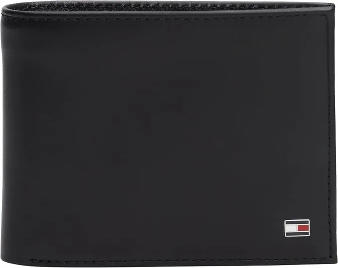 Cartera Tommy Hilfiger Eton Negra Unisex de Cuero con Múltiples Compartimentos