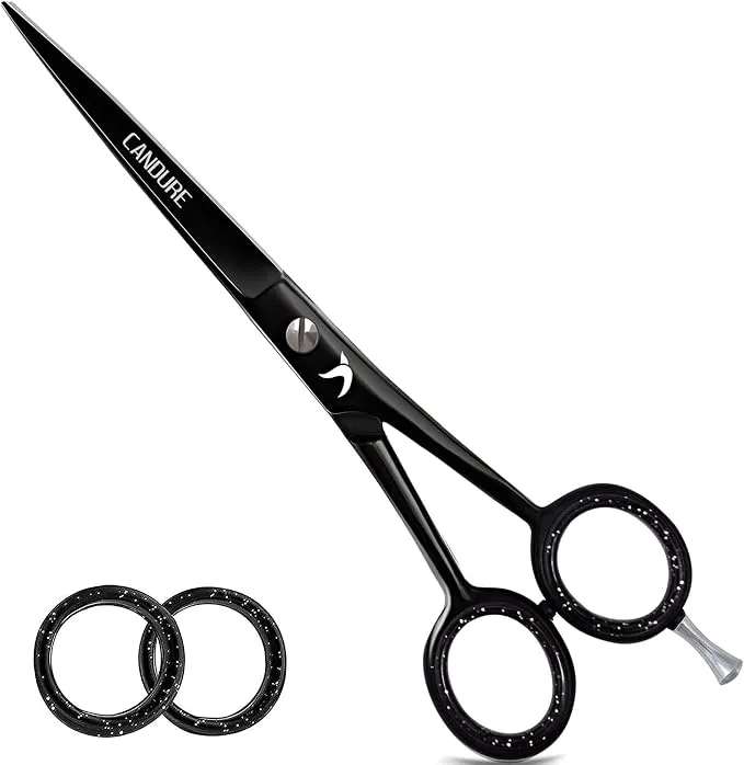Tijeras Profesionales Candure Negras de Acero Inoxidable para Barbería y Peluquería
