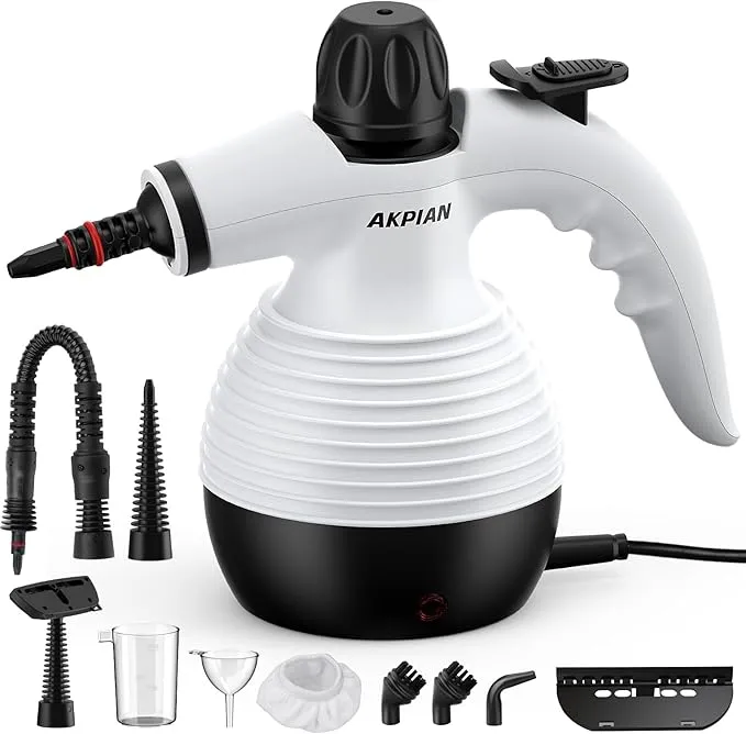 AKPIAN Limpiador a Vapor Portátil con 10 Accesorios y Vapor Caliente a 105°C