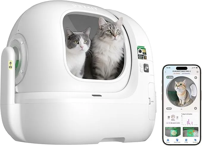 PETKIT PUROBOT MAX Pro 2: Arenero Autolimpiable Inteligente con Cámara para Gatos