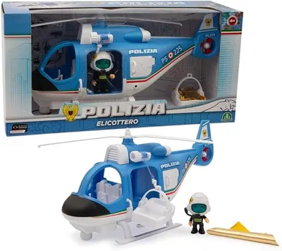 Giochi Preziosi Helicóptero de policía de policía, vehículo de Rescate, Incluye Figura articulada de 7 cm y Accesorios, para niños a Partir de 4 años