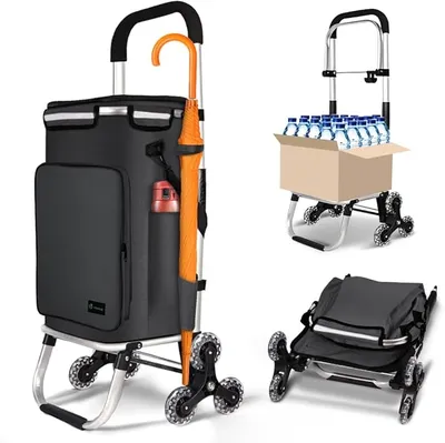 VOUNOT® Carrito Compra Plegable Aluminio 6 Ruedas 60L Negro