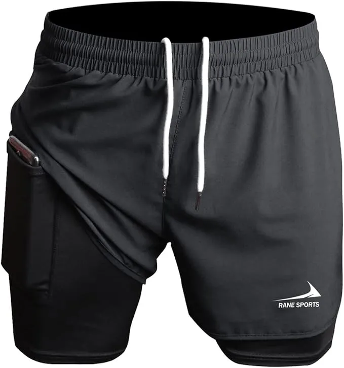 Rane Sports Pantalones Cortos Deportivos 2 en 1 para Hombre - Negro