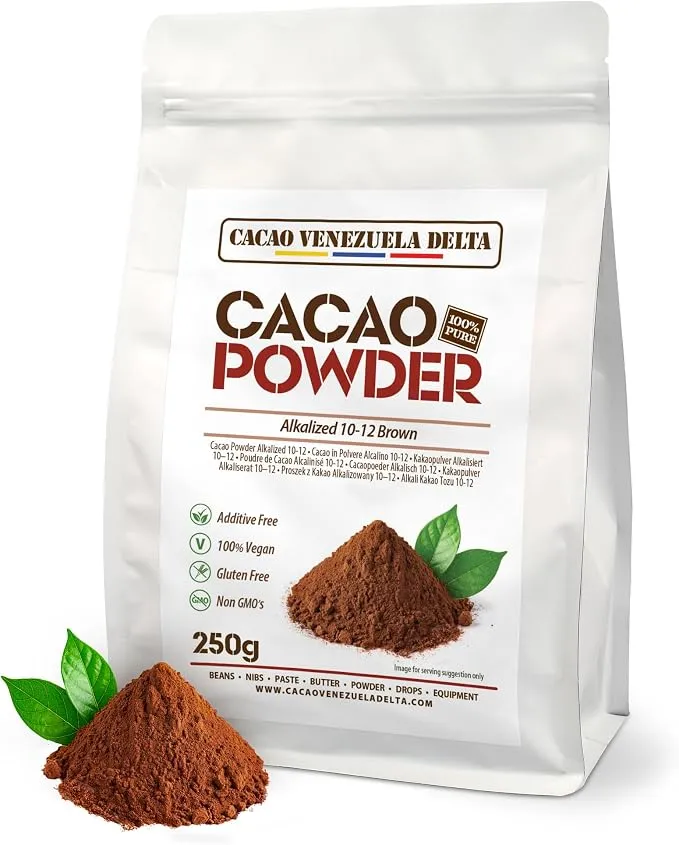 Cacao Puro en Polvo Alcalinizado Delta Cacao 250g - Sin Azúcar, Sin Gluten, Vegano