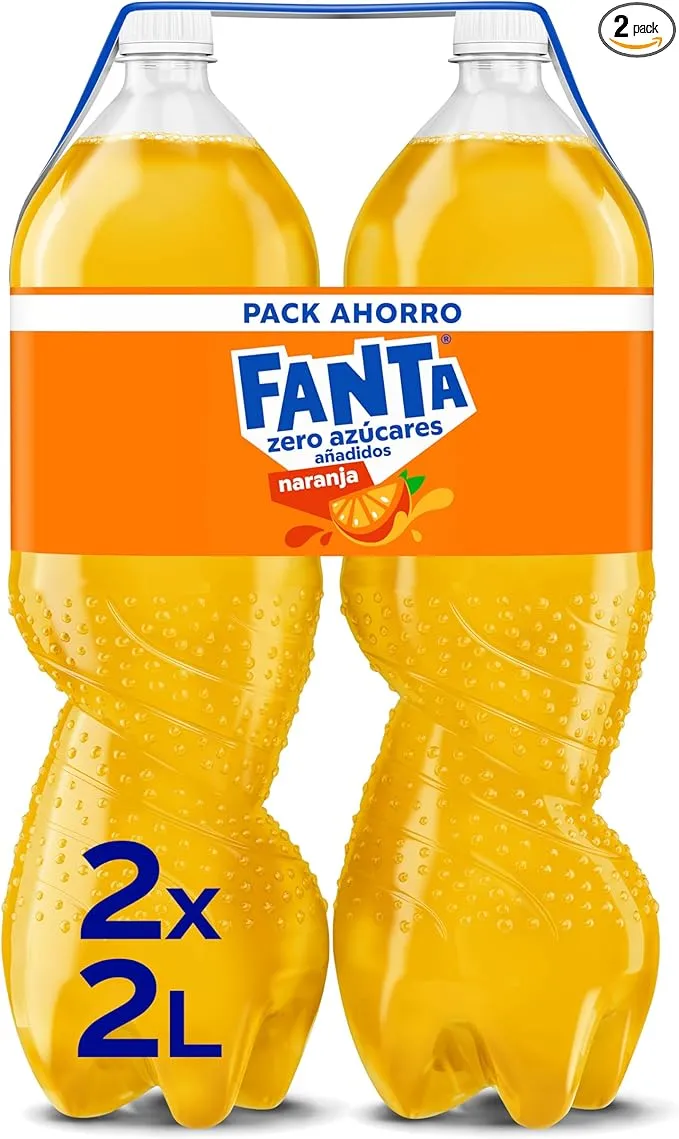 Fanta Naranja Zero Azúcar, Refresco de Naranja Elaborado a partir de Zumo, Bajo en Calorías- Pack 2 Botellas de 2L