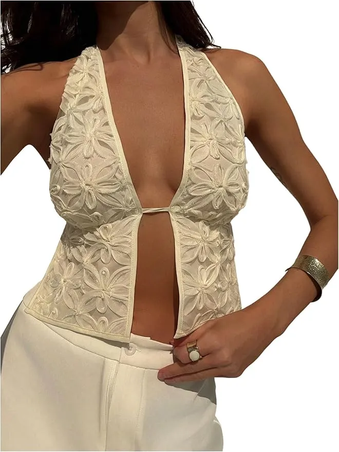 Camiseta Floral Cuello Halter
