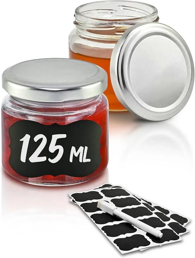 Lote de 25 Tarros de Cristal Praknu 125 ml con Tapa Rosca y Accesorios