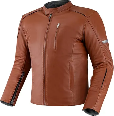 SHIMA HUNTER Chaqueta Moto Hombre | Cazadora moto hombre de cuero A+ vintage ventilado con CE espalda, hombros, codos protecciones, reforzado costuras dobles (Model 2022, Marrón claro, XL)