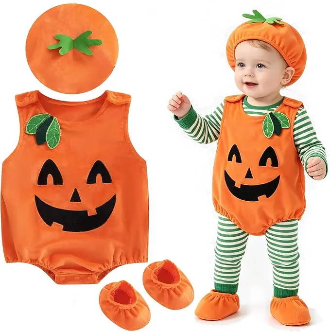 Disfraz Calabaza Bebé Hifot con Sombrero y Zapatos - Ideal para Halloween