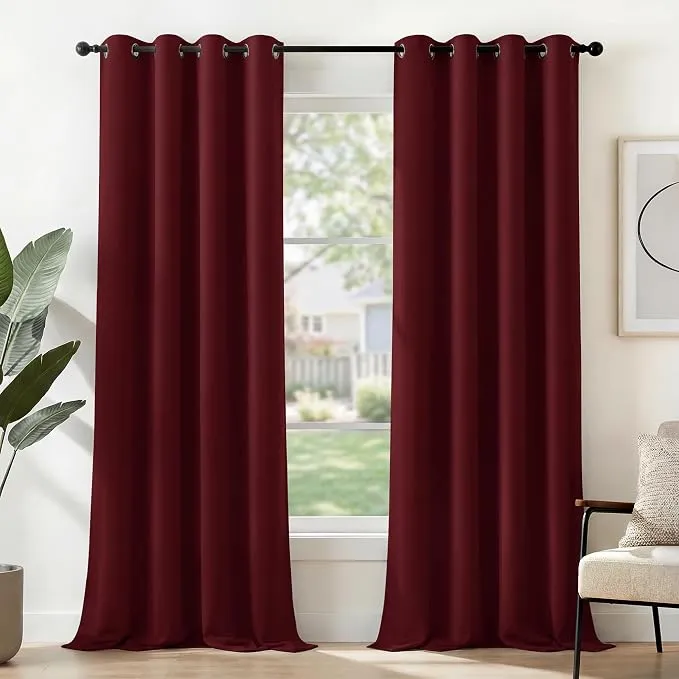 Deconovo Cortinas Opacas Térmicas 2 Piezas 117x229 cm Rojo Oscuro con Ojales