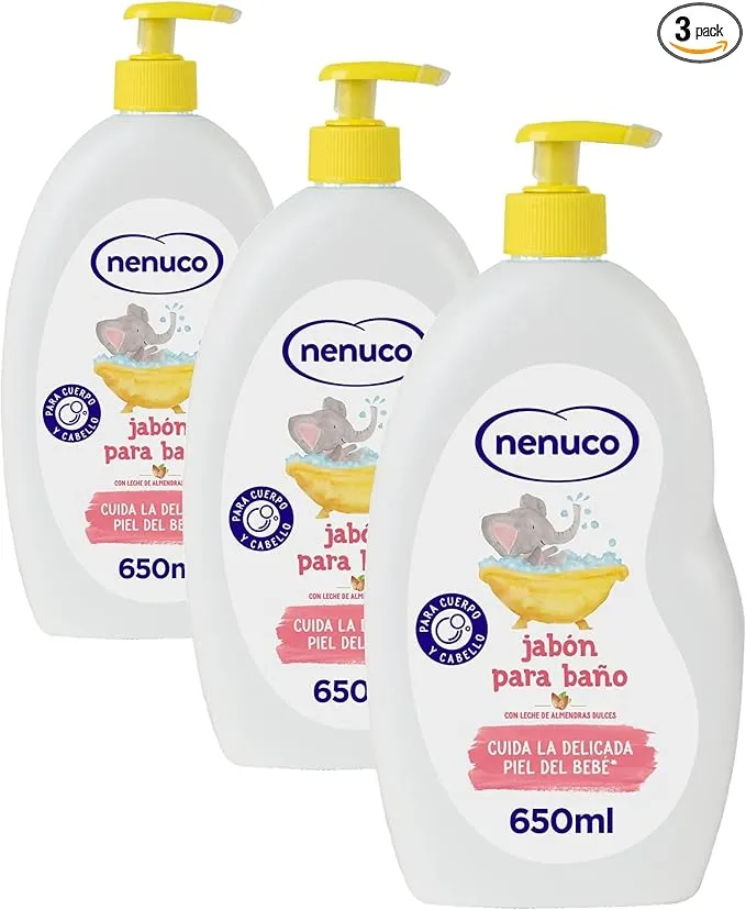 Nenuco Jabón para Baño, con Leche de Almendras Dulces, para Cuerpo y Cabello, 650 ml (Paquete de 3)