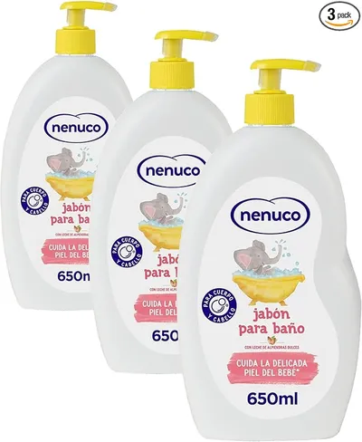 Nenuco Jabón para Baño, con Leche de Almendras Dulces, para Cuerpo y Cabello, 650 ml (Paquete de 3)