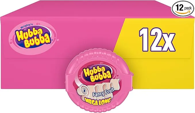 Chicle Hubba Bubba Cinta Sabor Frutas Pack 12 Unidades (180cm c/u)
