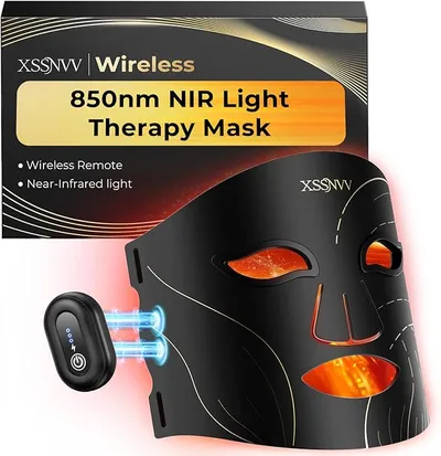 XSSNVV Máscara LED Facial Inalámbrica Recargable, Mascarilla Led de Silicona Flexible con 4 Modos de Luz, 850 nm Infrarrojo Cercano, 272 LEDs, Incluye Protectores Oculares para Cuidado Facial, NVV03