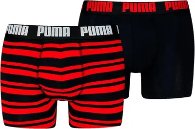 Pack 2 Calzoncillos Boxer Puma Everyday Heritage Stripe (Rojo y Negro, Talla S)