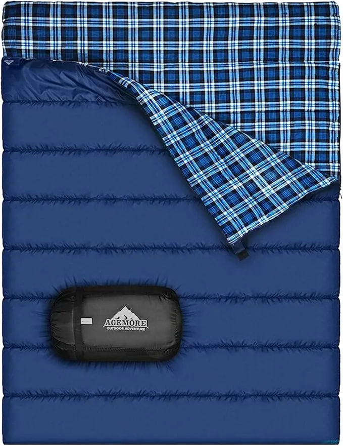Saco de Dormir Doble de Franela de Algodón Impermeable para Camping y Senderismo