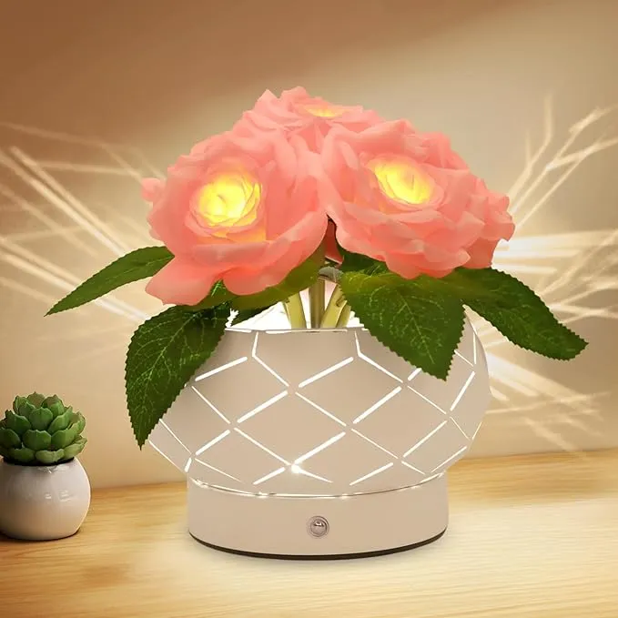 Lámpara Táctil JHXLAMP con Diseño de Rosa y 3 Colores Ajustables