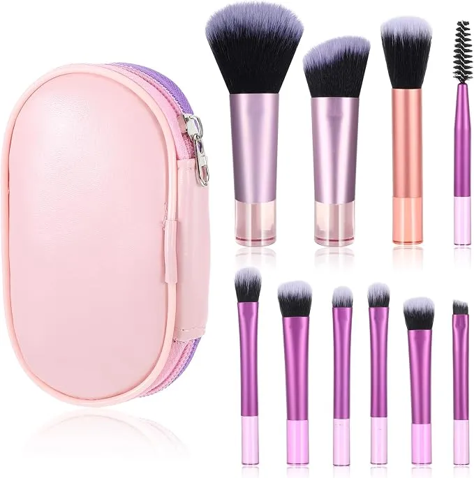 Set de 10 Brochas de Maquillaje Profesionales de Viaje con Bolsa