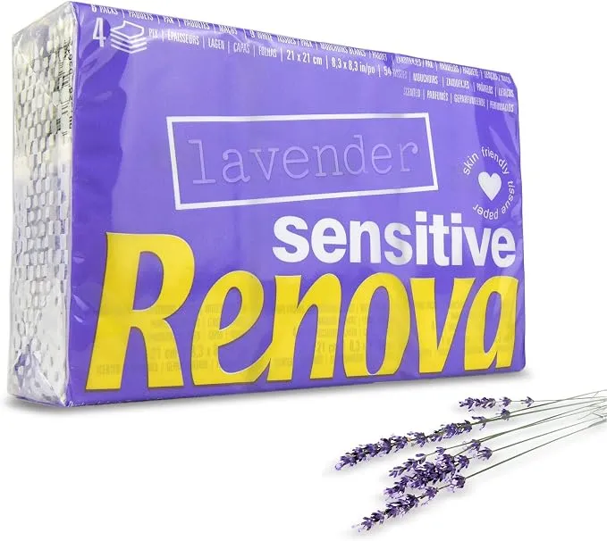 RENOVA Pañuelos de Bolsillo Sensitive, 4 Capas, 6 Paquetes, Lavanda
