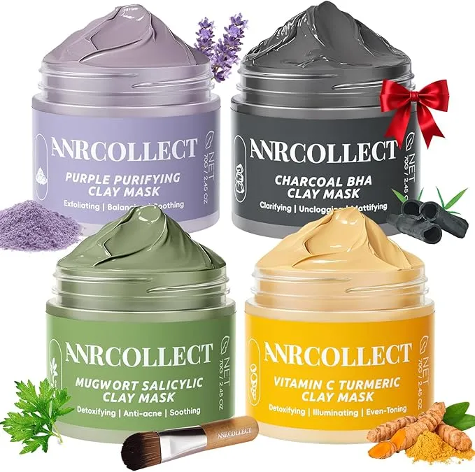 ANRCOLLECT Juego de 4 mascarillas faciales de arcilla