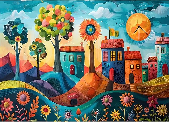 HUADADA Puzzle 1000 Piezas para Adultos - Pintura de Pueblo Decorativo
