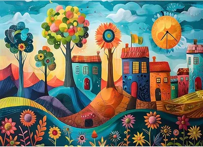 HUADADA Puzzle 1000 Piezas para Adultos - Pintura de Pueblo Decorativo