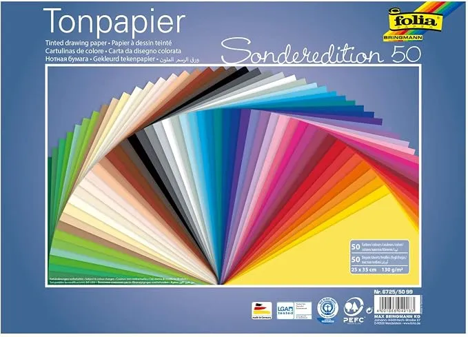 Folia Papel de Colores Surtidos, Paquete de 50 Hojas