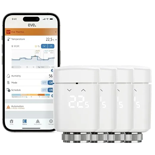 Eve Thermo (Matter, 4ª Gen) Lote de 4 Válvulas Termostáticas Inteligentes para Radiador