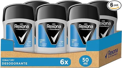 Rexona Desodorante Stick Antitranspirante para hombre Cobalt Dry 50ml - Pack de 6