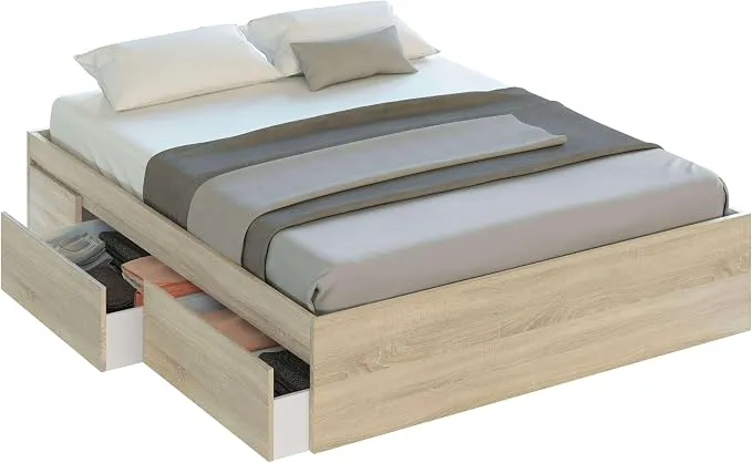 Estructura de Cama Habitdesign Kendra Roble con 4 Cajones