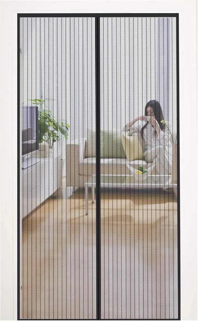 MYCARBON Mosquitera Puerta Magnetica 90x230cm Cristal y Cortina Antimosca Cortina Puerta Cierre Magnético Malla Ultrafina Instalación Sin Taladrar con Cinta Adhesiva, Negro